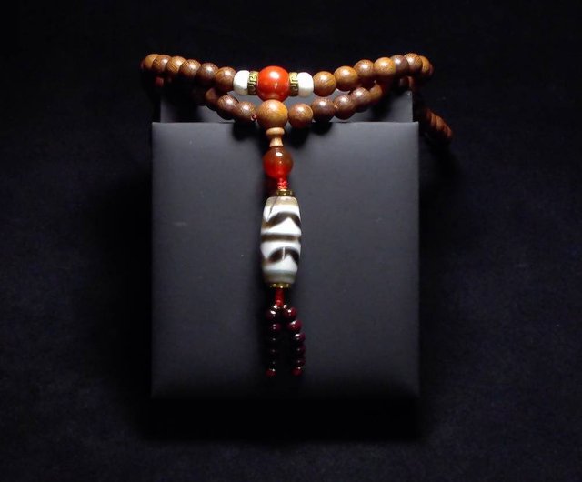 送料無料】台湾 双虎牙天珠と寿珠、帝王朱砂と紅瑪瑙の仏珠、108珠の
