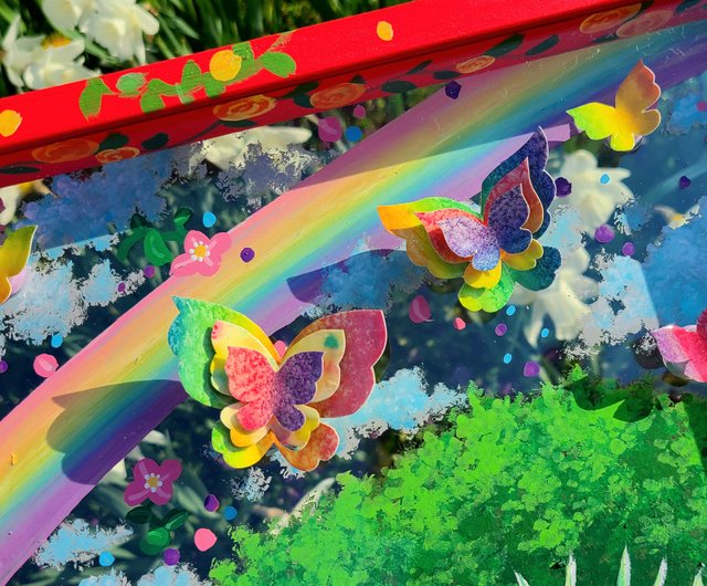 1点のみ/虹庭散歩】透明アート 影絵 インテリア 花 蝶々 オブジェ