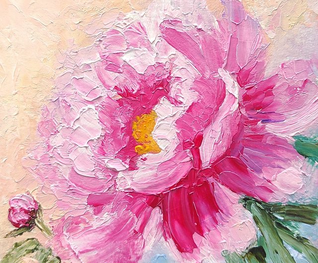 10%OFF】ロシア ピンク牡丹油絵花オリジナルアートギフトアイデア手工