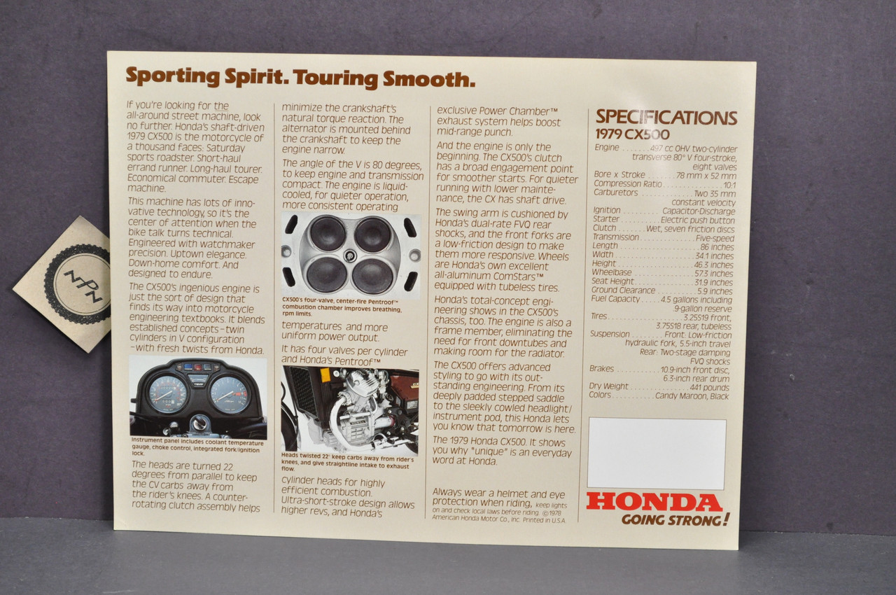 Vintage NOS 1979 Honda CX500 Brochure Spec Sheet Flyer - NOS Parts NOW