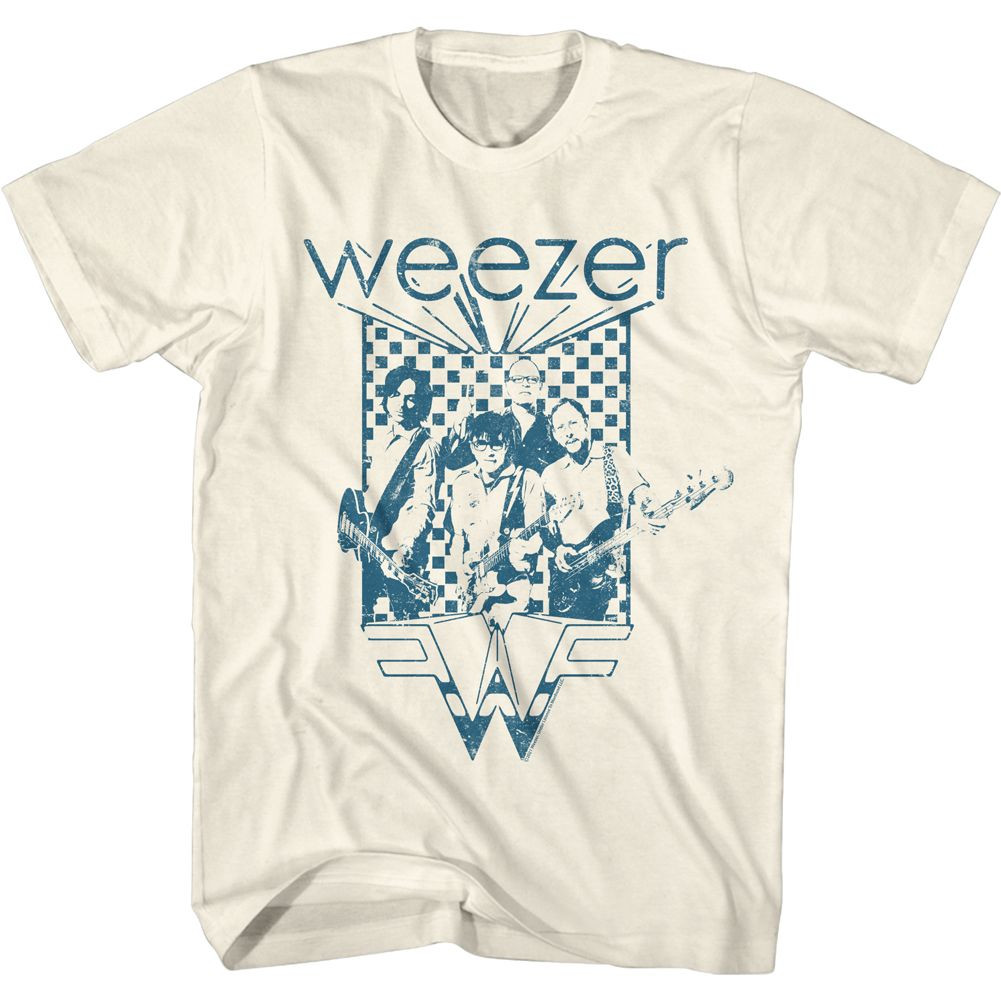 Weezer Blue Checkered Box Natural Adult T-Shirt
