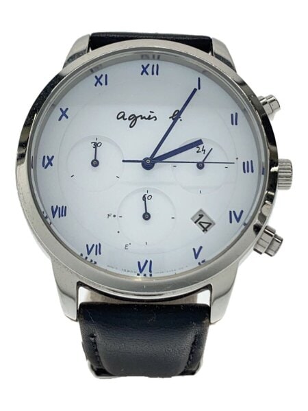 agnes b.(アニエスベー) / ソーラー腕時計/アナログ/レザー/WHT/BLK/SS