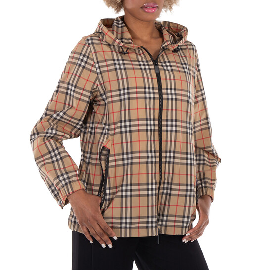 Burberry Vintage Check Drawstring Hooded Jacket, Brand Size 8 (US