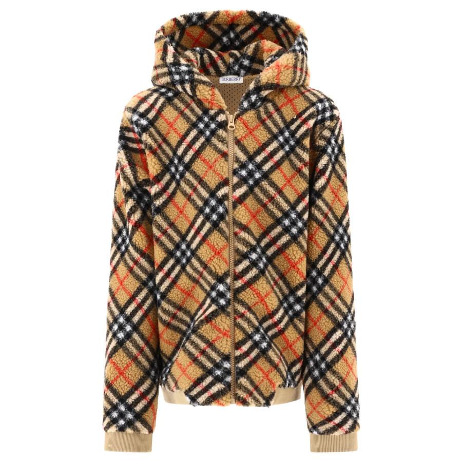 Burberry Kids Archive Beige Check Fleece Zip Hoodie, Size 4Y