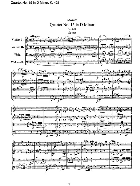 String Quartet No. 15 Full Score - - 楽譜 - カントリーアン, 無料楽譜