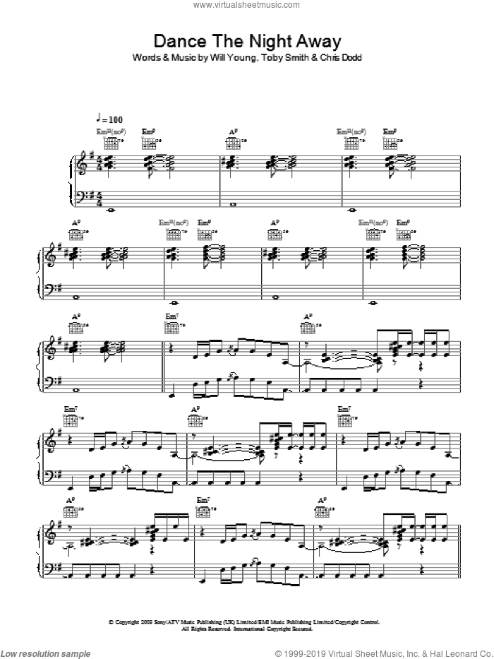 Dance The Night Away sheet music for voice, piano or guitar v2