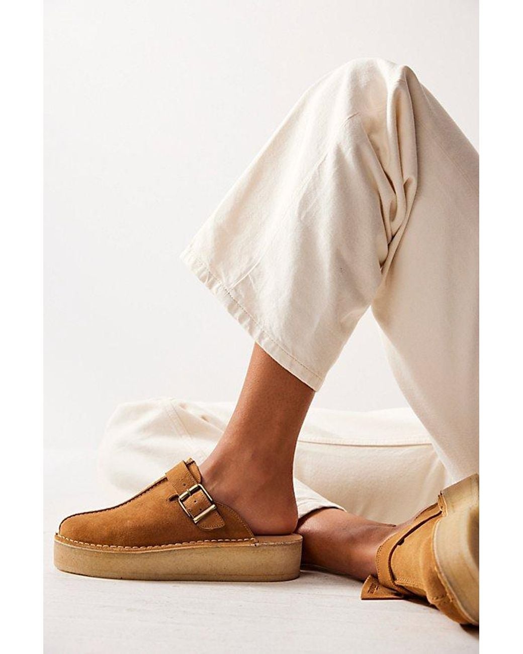 Clarks Trek Wedge Mules in Natural | Lyst