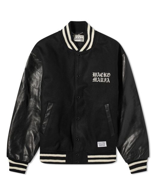 Wacko Maria Leather Varsity Jacket in Black for Men | Lyst