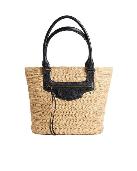 Balenciaga Le Cagole Raffia Basket Bag in White | Lyst