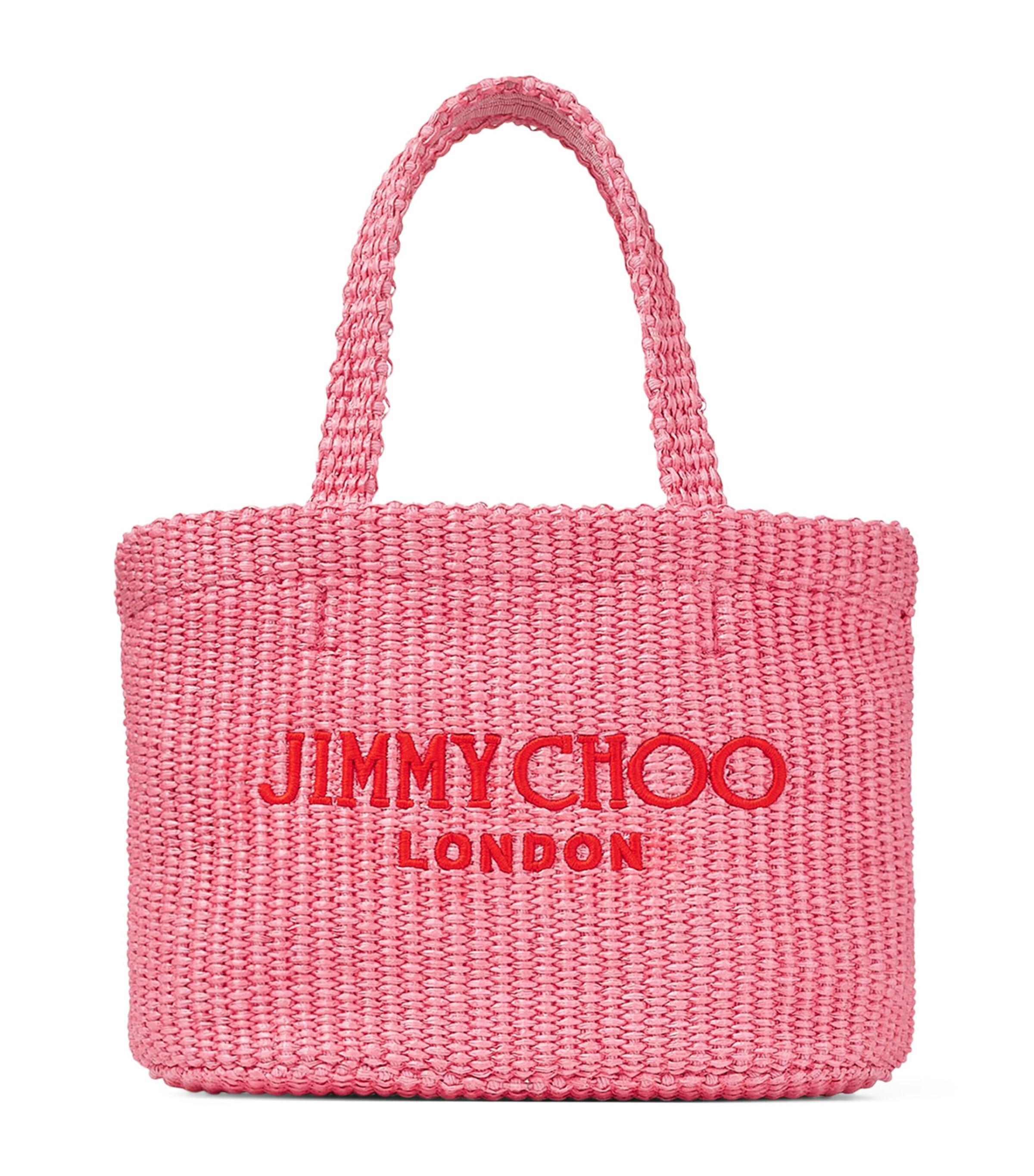 Jimmy Choo Mini Raffia Beach Tote Bag in Pink | Lyst UK