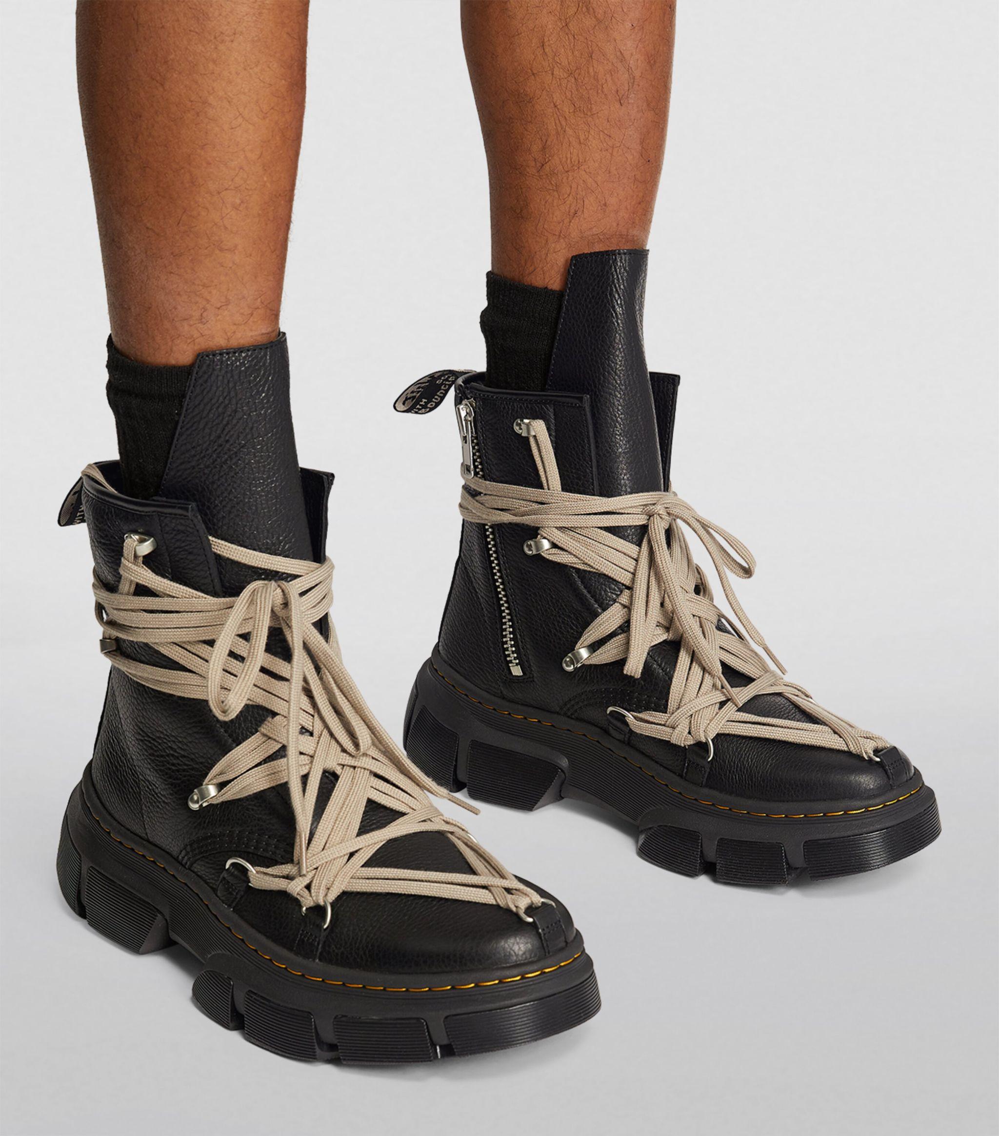 Rick Owens X Dr. Martens Mega Lace Leather Boots in Black for Men