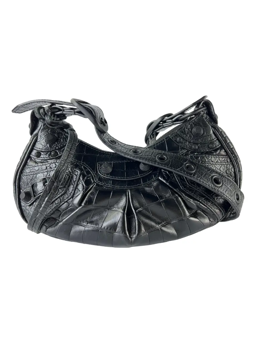 Bolsa Tiracolo Balenciaga Le Cagole XS Embossed Croco Preta