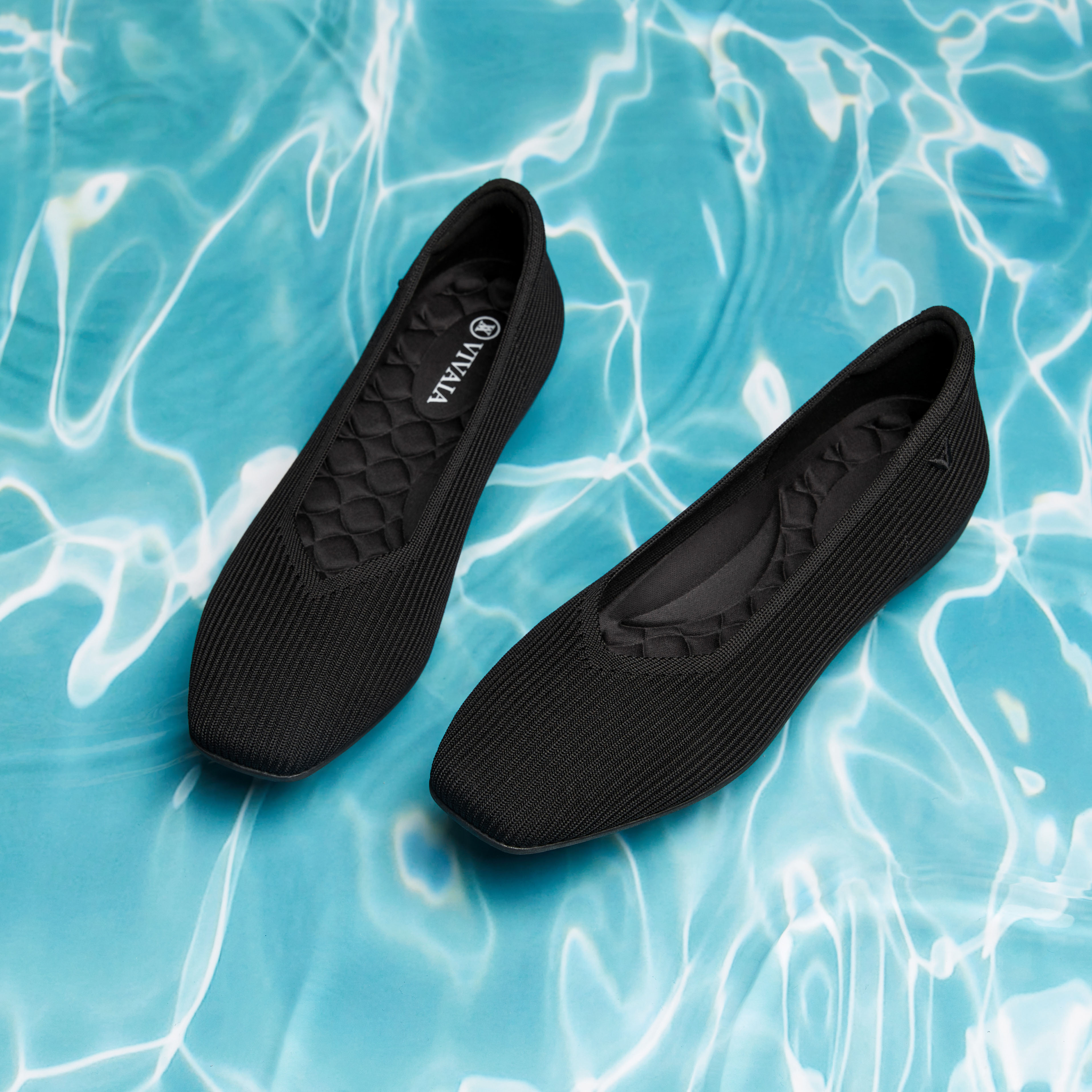 Lightweight Square-Toe V-Cut Flats (Margot™ Walker), BLACK, EU35