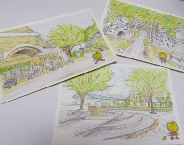 白井市スケッチ絵はがきセット なし坊ストラップ付 絵ハガキ 絵葉書