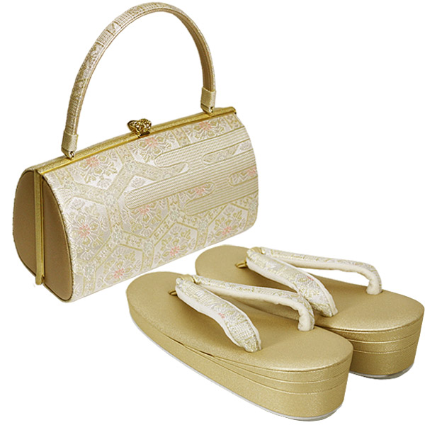 草履バッグセット 紗織 礼装用 訪問着 留袖 ゴールド系の草履&華とエ霞