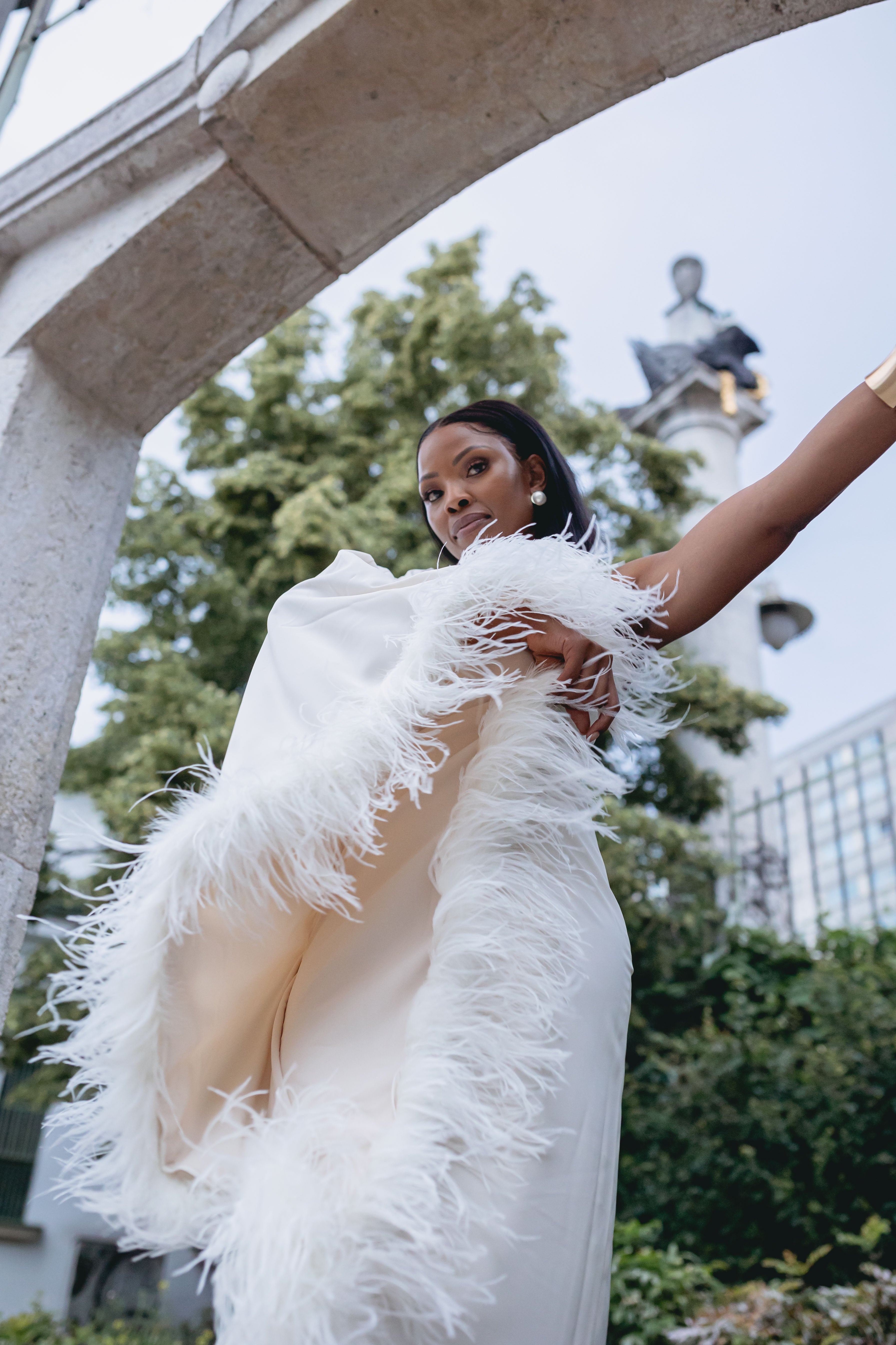 Angelina | One Shoulder Feather Trim Dress – Cielie