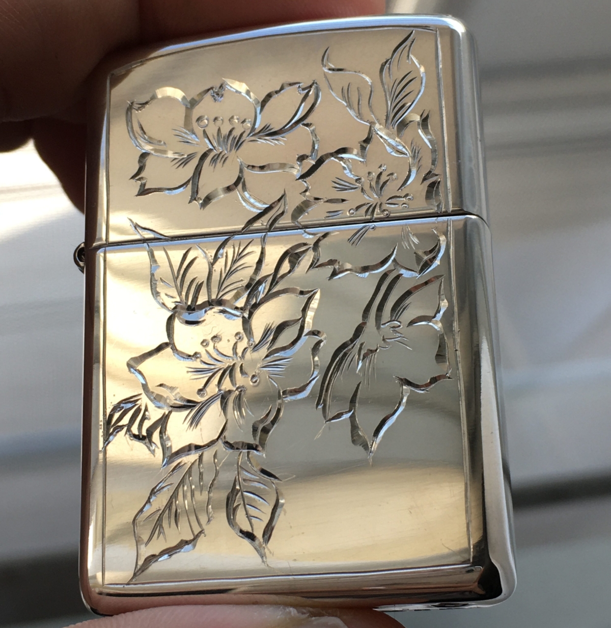スターリングシルバーzippo彫金オーダーサンプル「桜と竹」