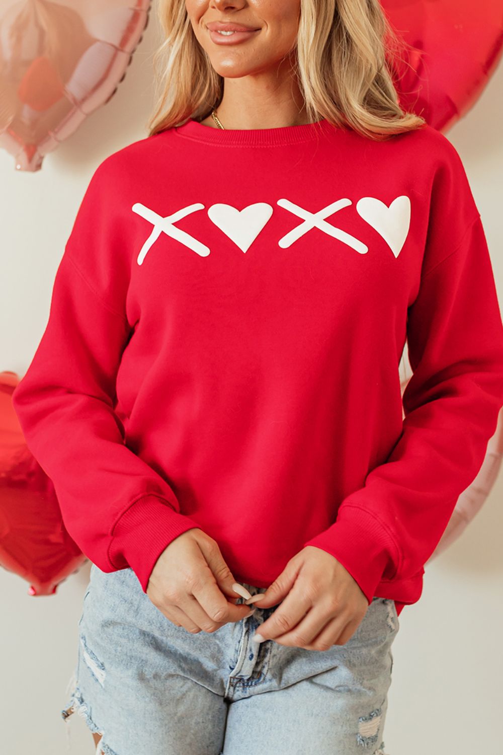 Valentine's Day XOXO Round Neck Drop Shoulder Sweatshirt