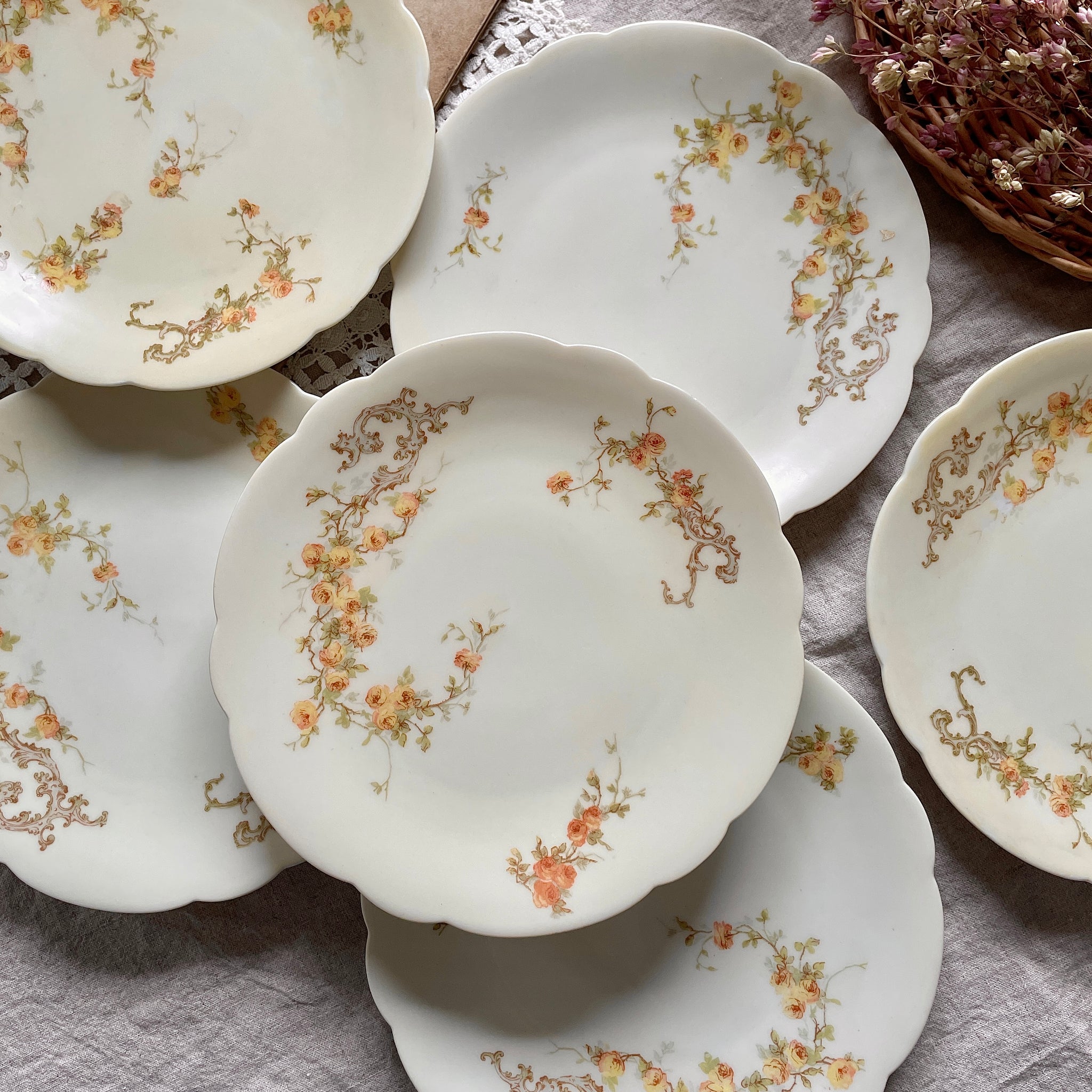 6枚あり！1900年代リモージュ焼き平皿（直径21.5cm） フランス