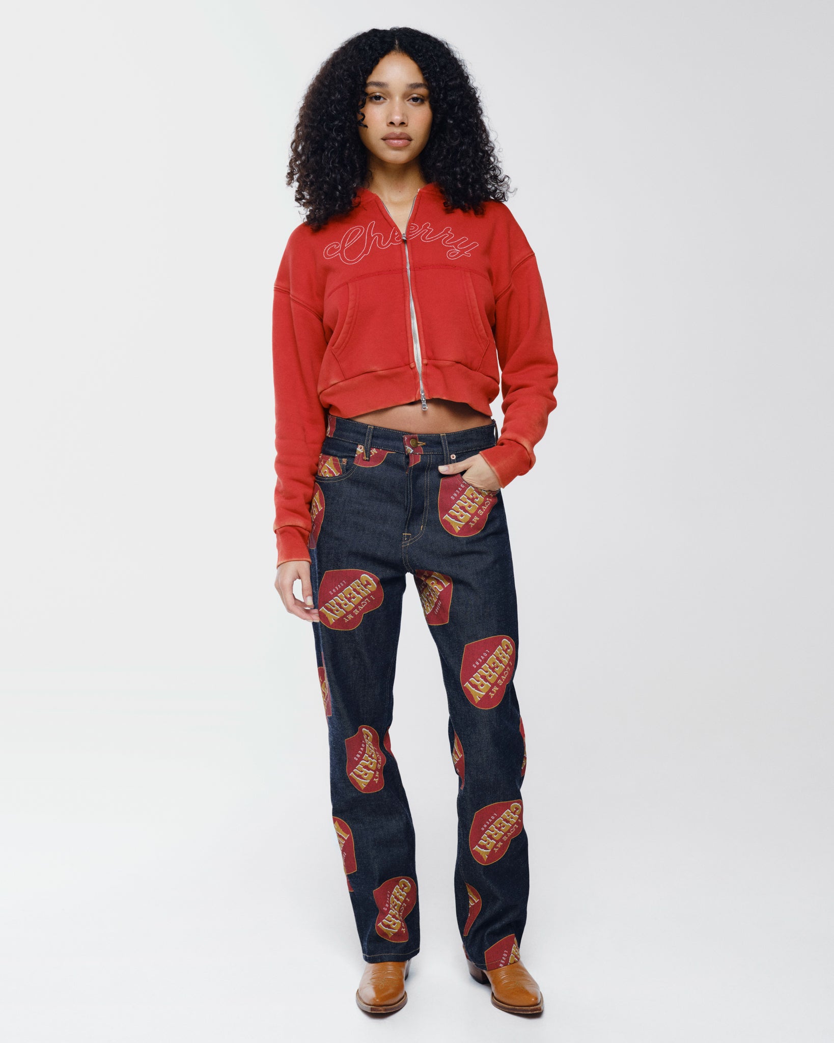 Cropped Thermal Zip-Up (Vintage Red) – CHERRY LA