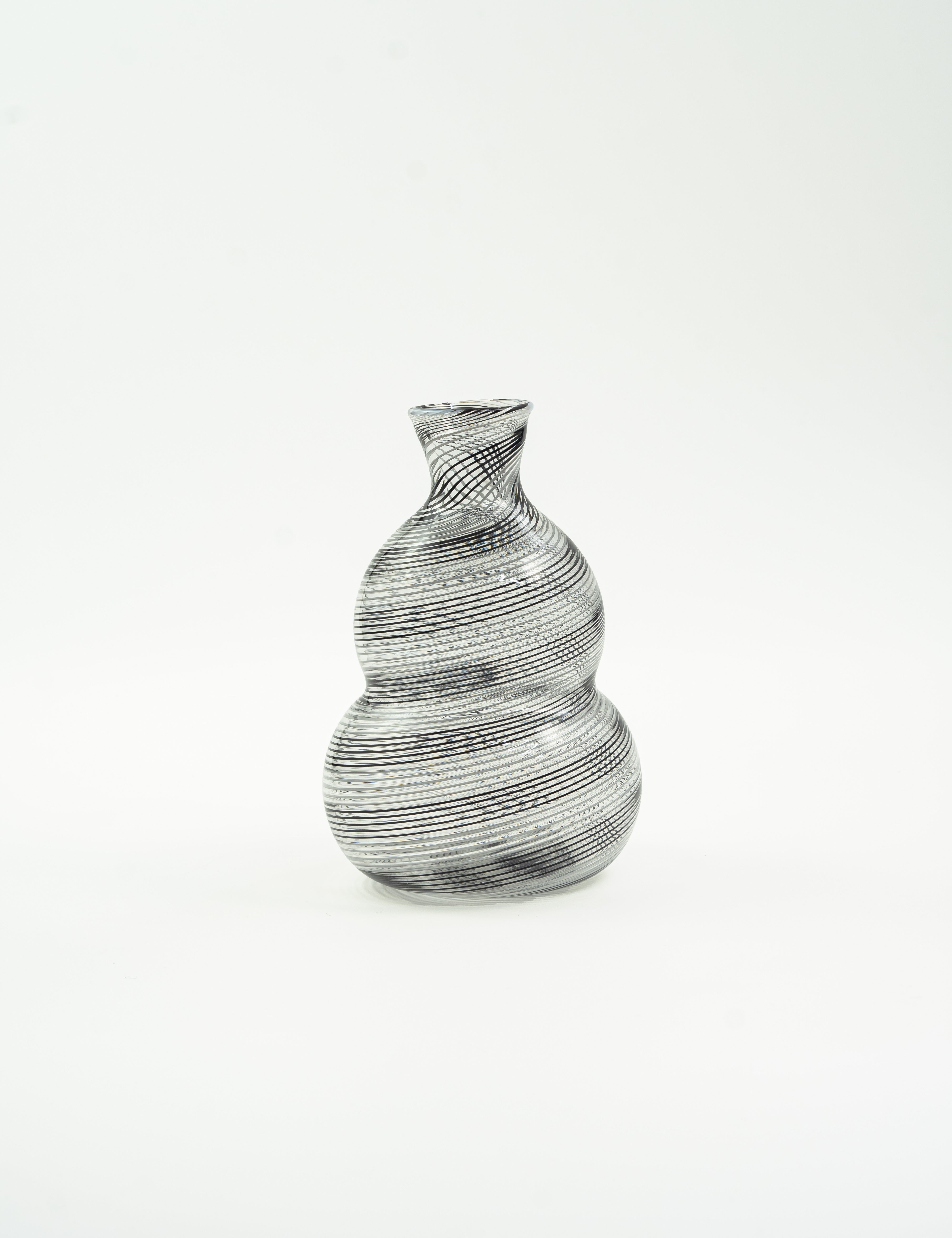 ムラーノガラス（ベネチアングラス）徳利「花すすき」ネロ/ビアンコ