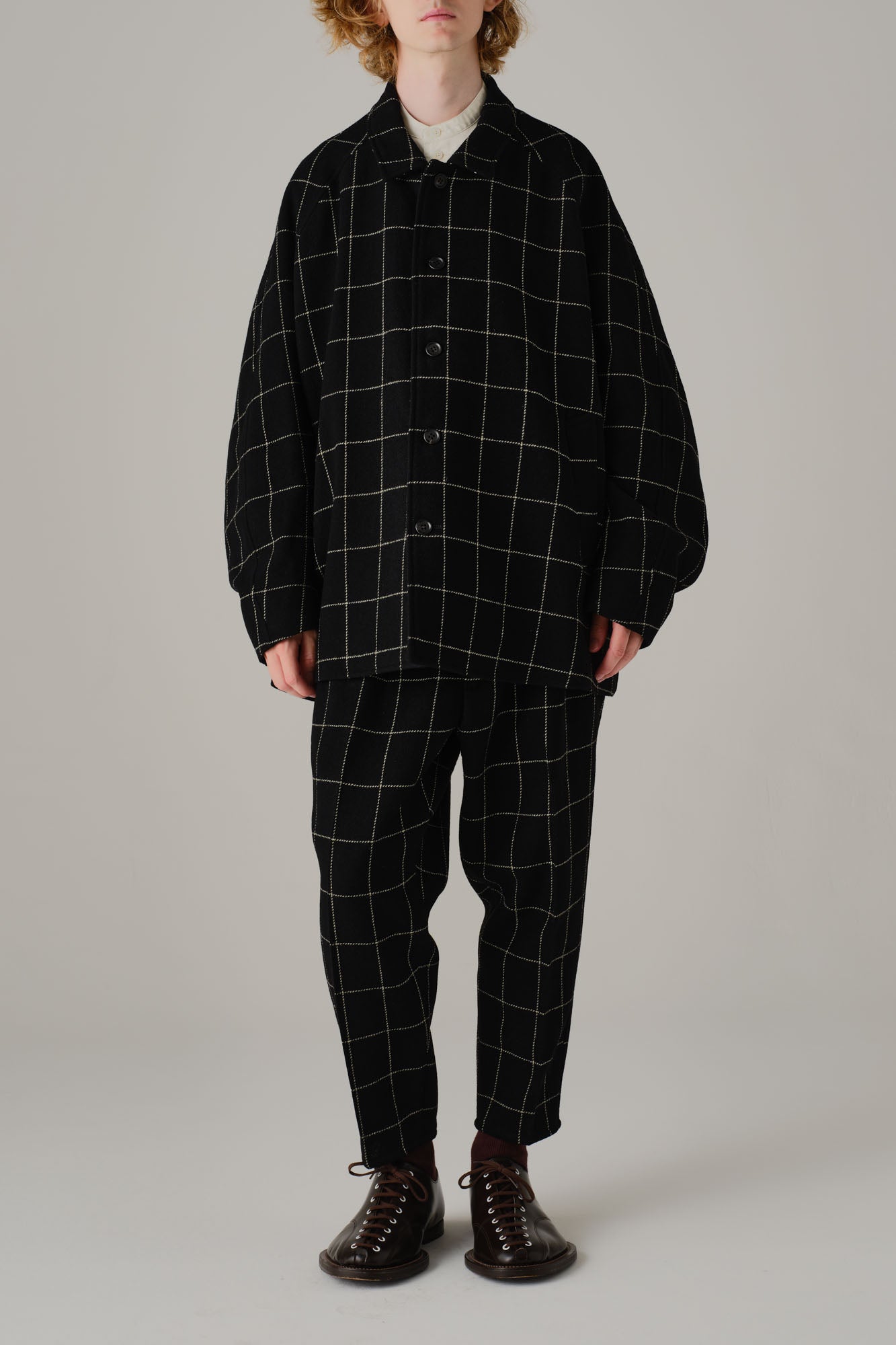 Jacket 19236- Wool100% Windowpane Tweed- Black – Christopher Nemeth