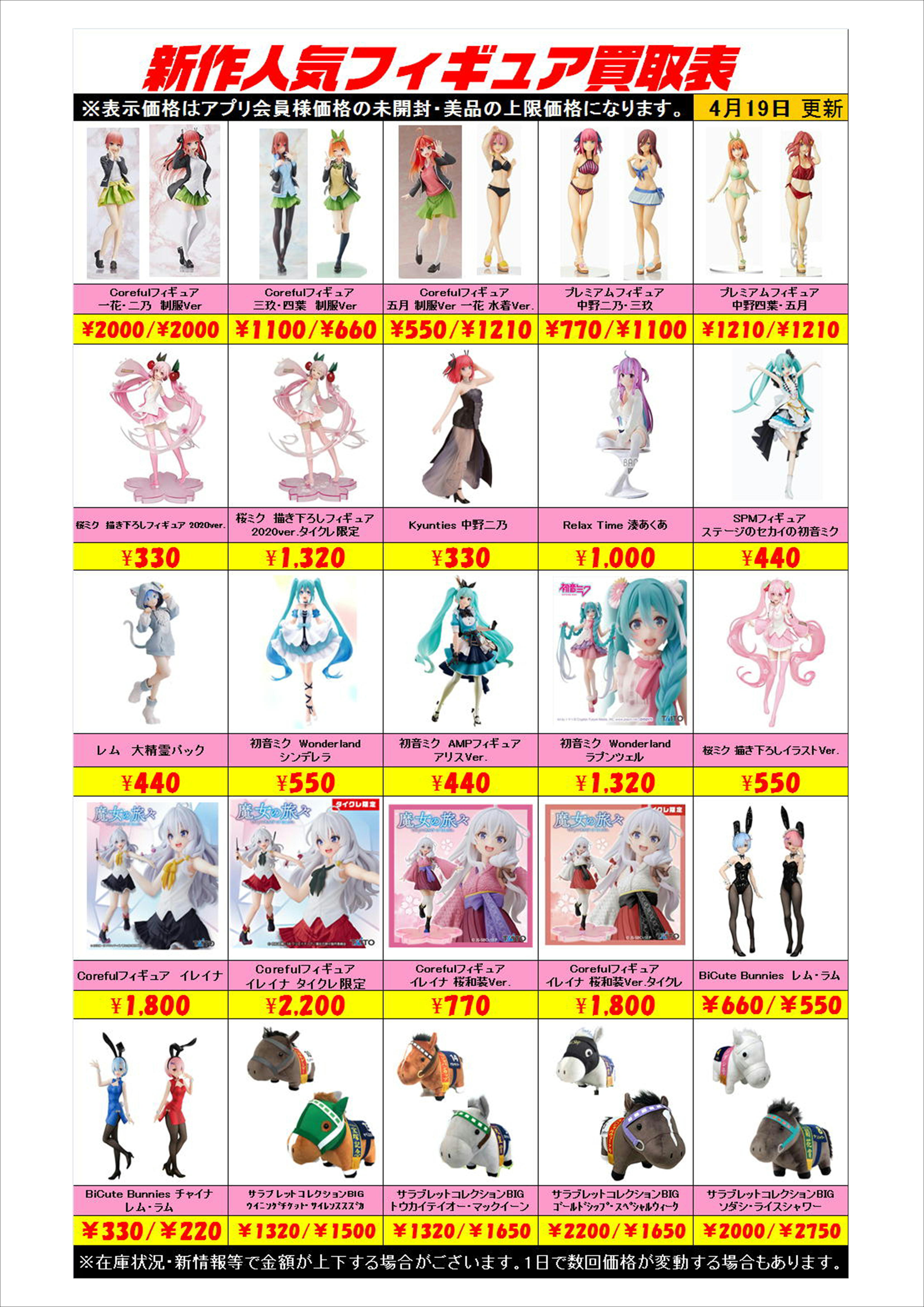 新作プライズフィギュア買取表更新しました！ 4/19 | 千葉鑑定団中央店