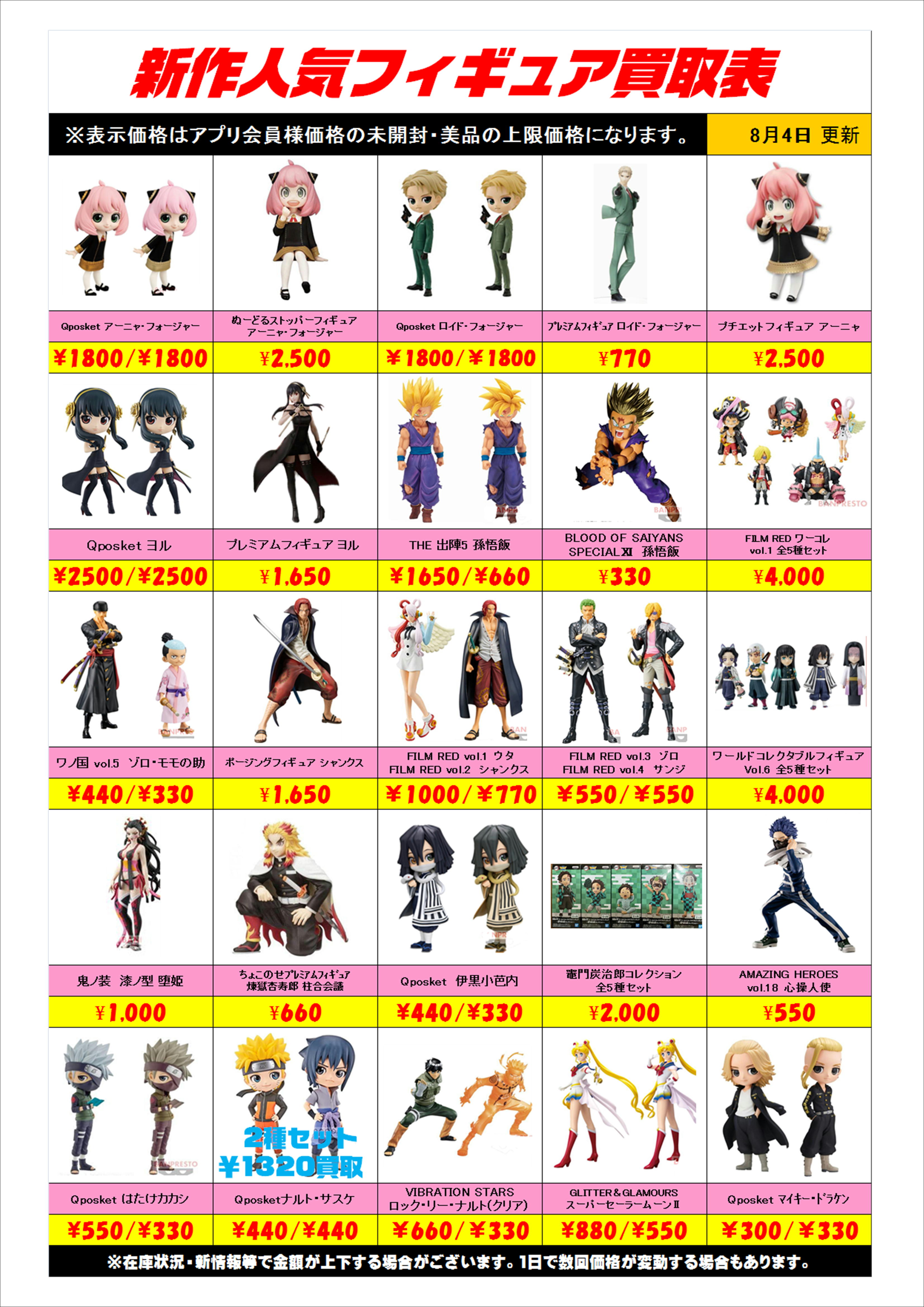 新作プライズフィギュア買取表更新しました！ 8/4 | 千葉鑑定団中央店