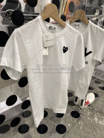 プレイ コムデギャルソン ワンポイント黒ハート 半袖Tシャツ-白-ユニ