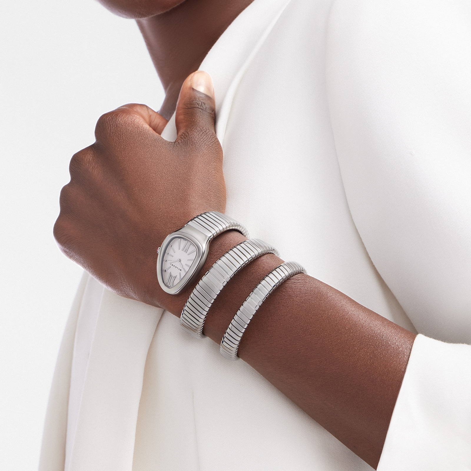 Bvlgari Stainless Steel Serpenti Tubogas 35mm Grey Dial Ladies