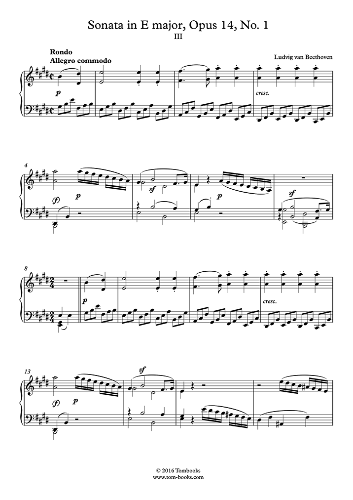 ソナタ 第9番 ホ長調 Op.14-1〜第3楽章 (ベートーヴェン) - ピアノ 楽譜