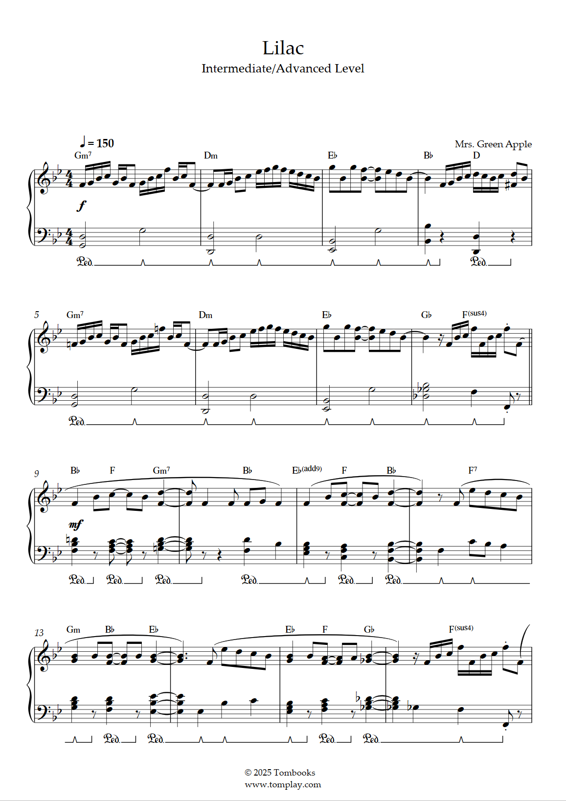 ライラック (中級 - 上級) (Mrs. GREEN APPLE) - ピアノ 楽譜