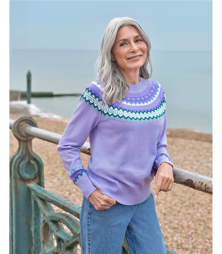 Lilac Multi | Fairisle Yoke Crew Neck Sweater | WoolOvers US