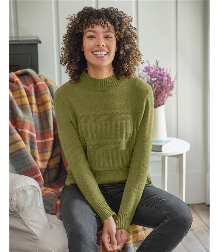 Olive Green | Texture Turtle Neck Sweater | WoolOvers US