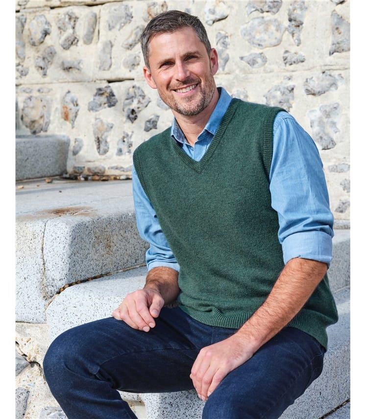 Dark Green Marl | Mens Classic Lambswool Vest | WoolOvers US