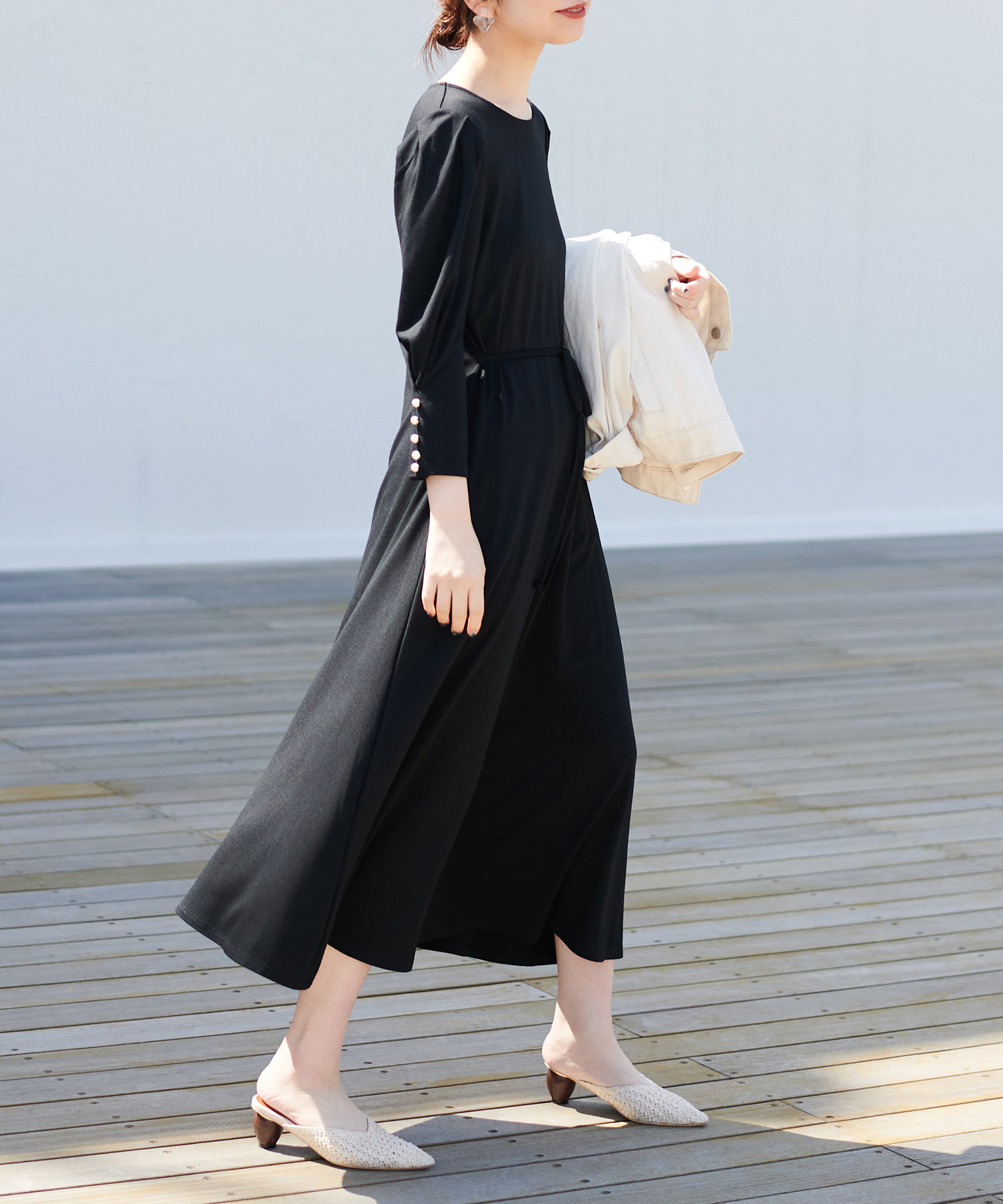 WEB限定】袖口パールカットフレアワンピース | natural couture