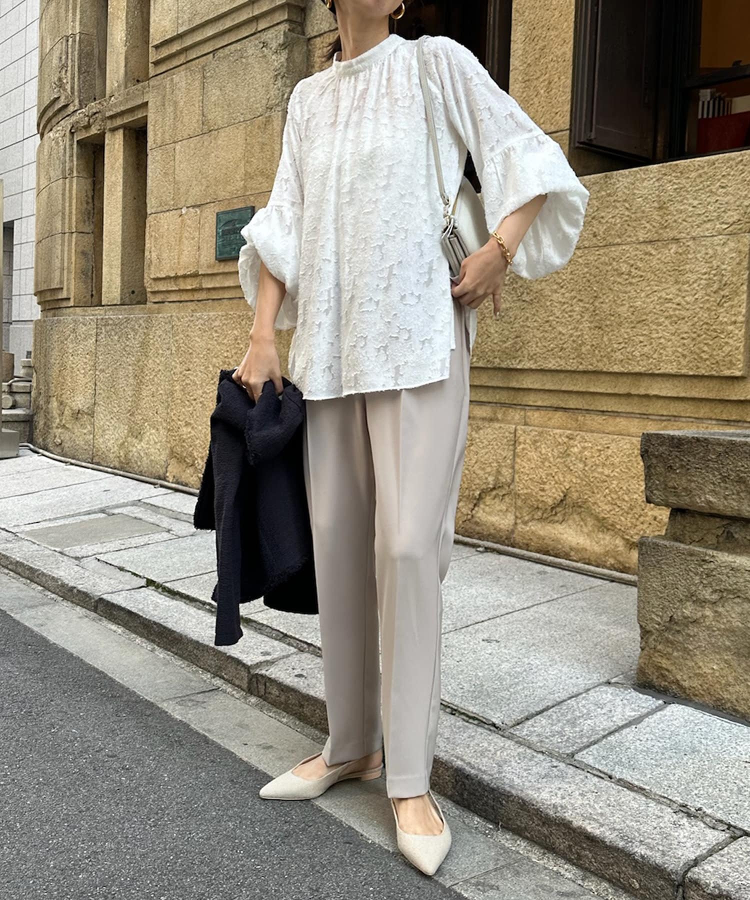 オケージョン対応】【WEB限定】スタンドカラージャガードブラウス