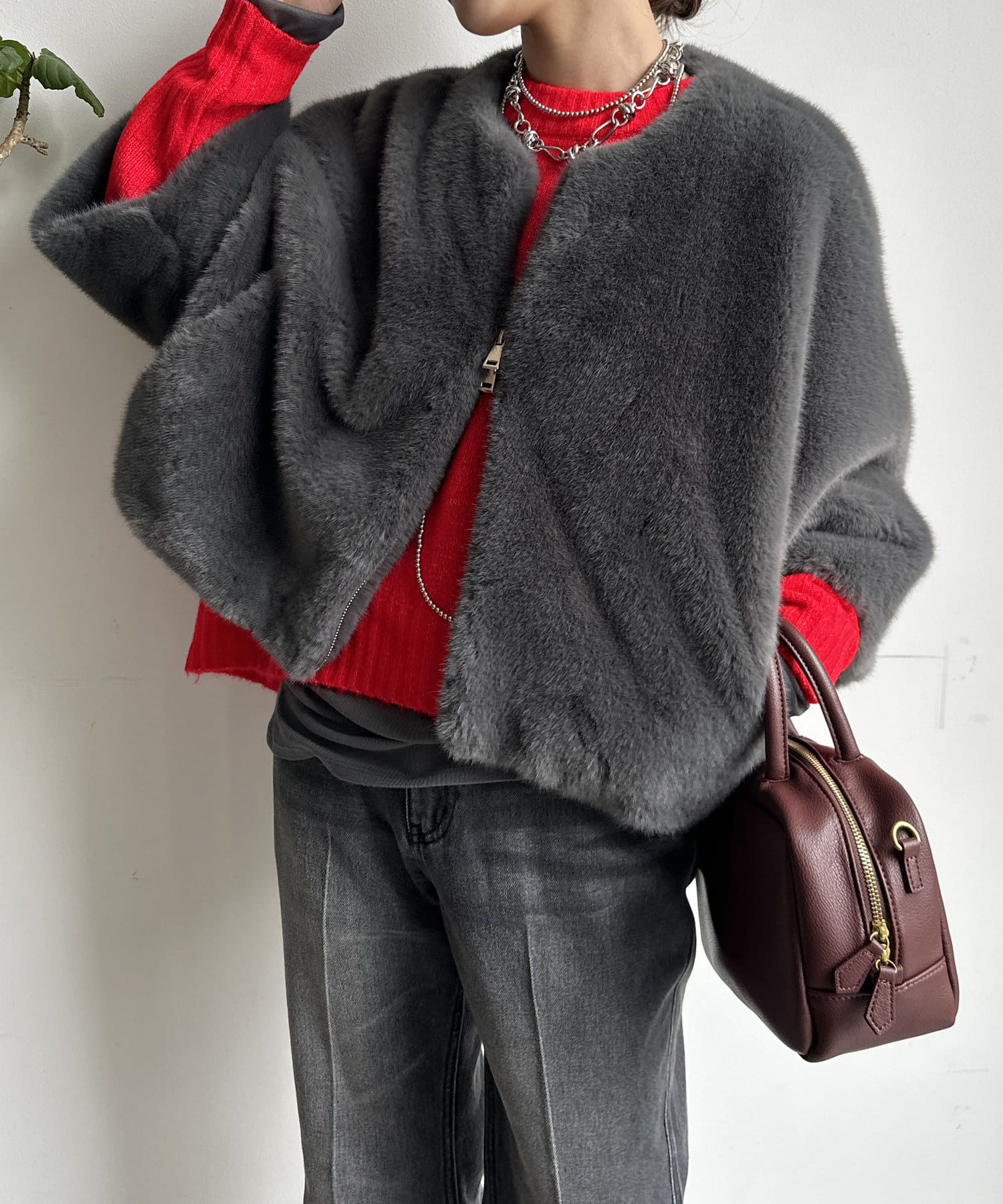 フェイクファーケープ風ノーカラージャケット | DOUDOU(ドゥドゥ