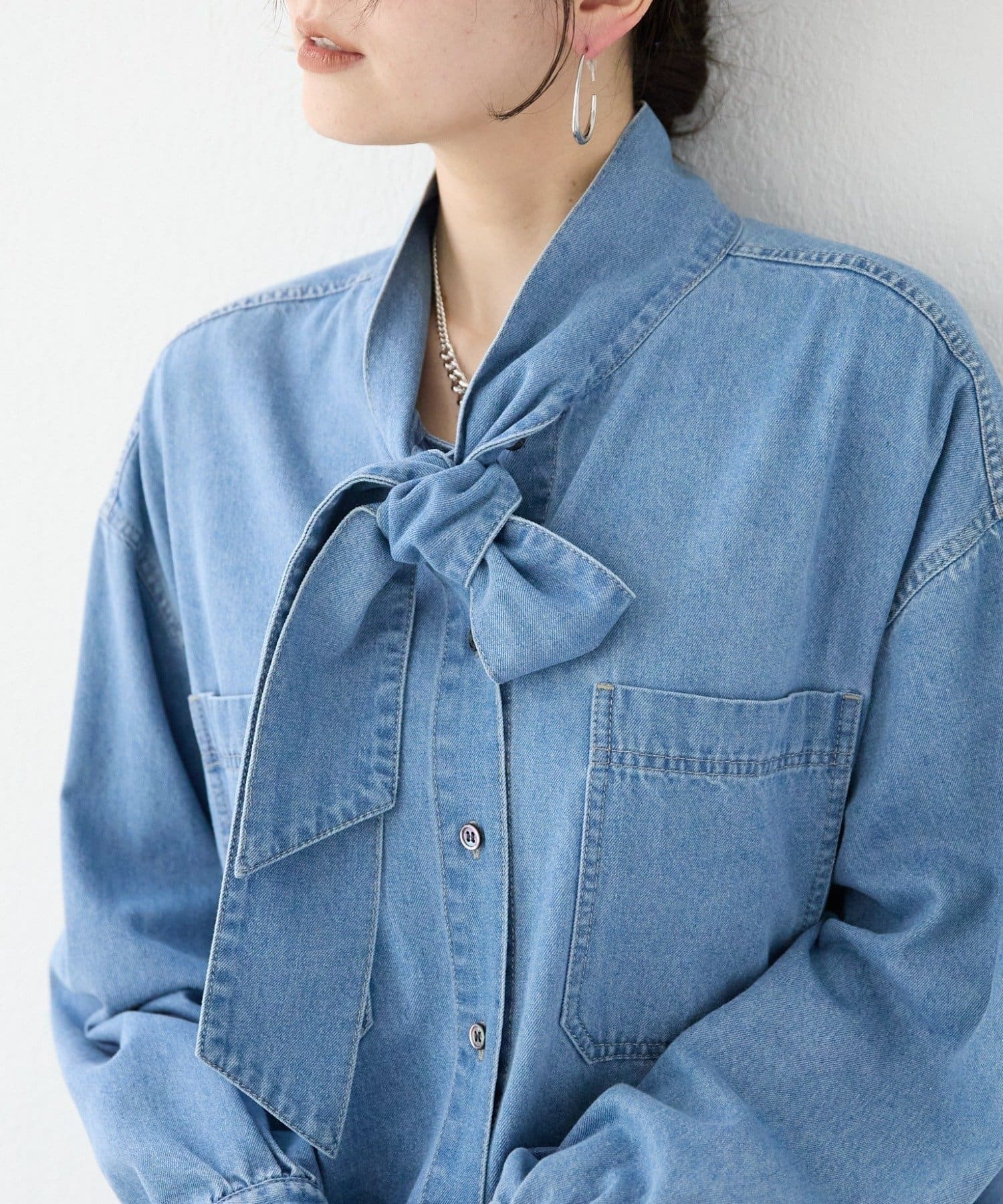 新色追加/抜け感】デニムボウタイシャツ | RIVE DROITE(リヴドロワ