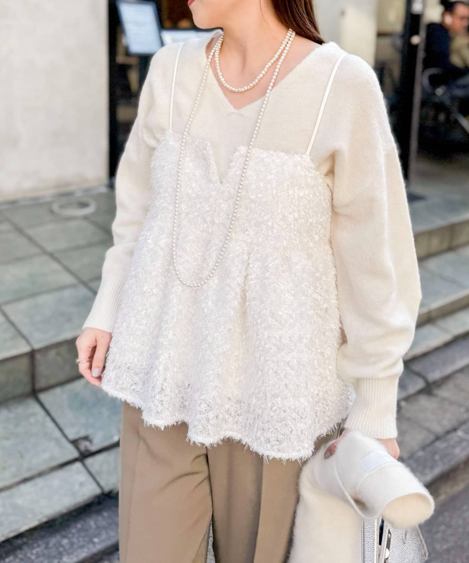 セットアップ対応》ウォッシャブルフェザーチュールキャミブラウス