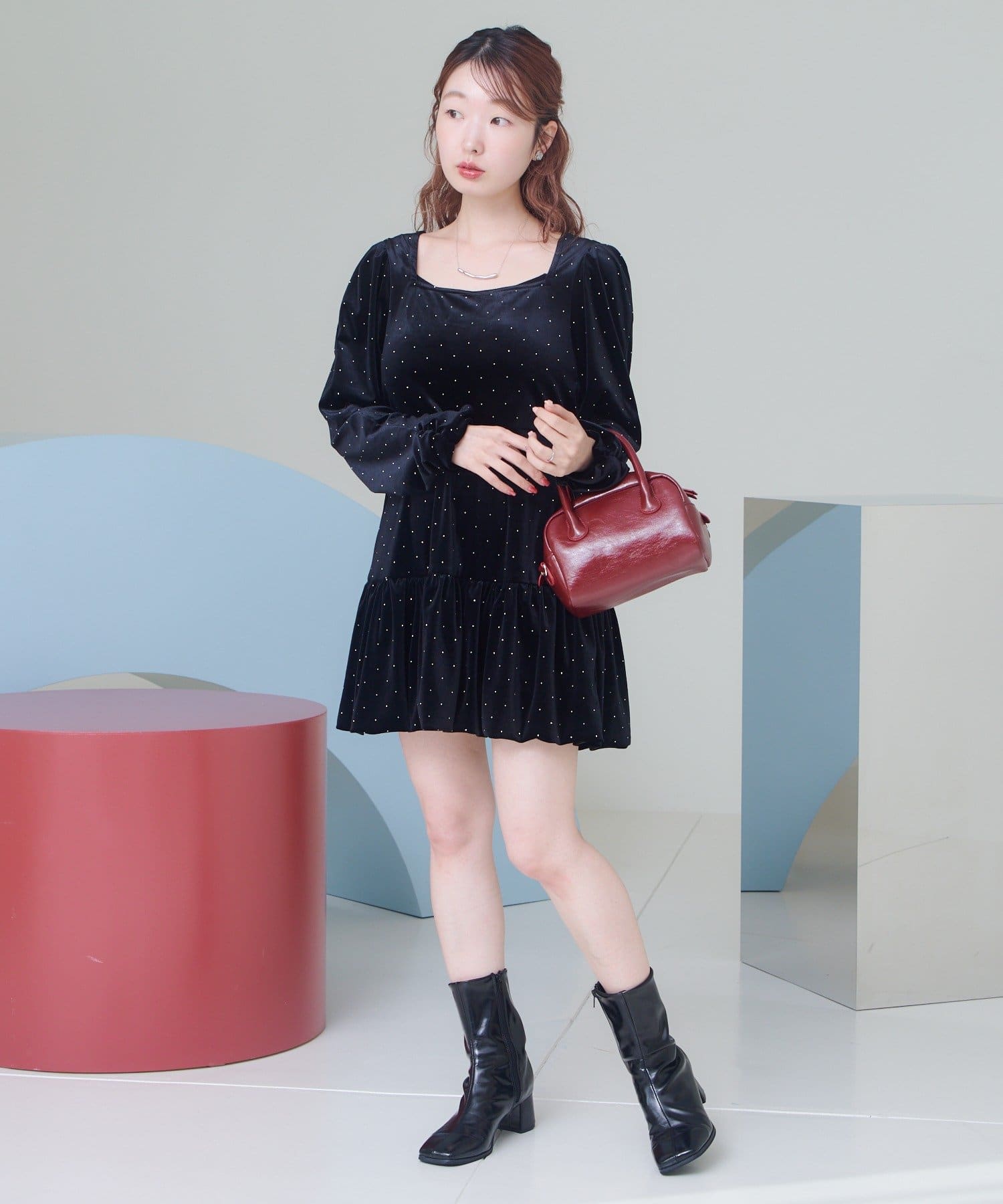 結婚式/オケージョン】ベロアスタッズミニワンピース | Kastane