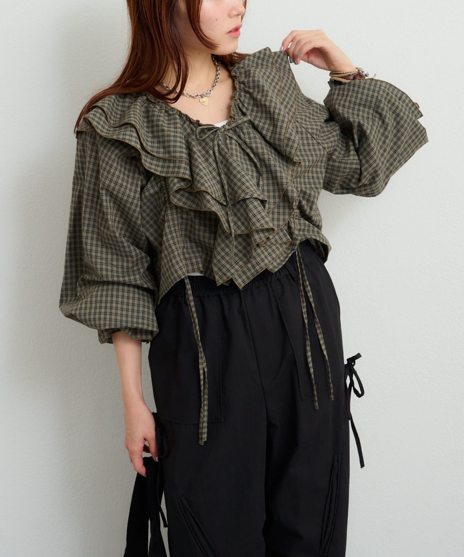 チェックフリルブラウス | w closet(ダブルクローゼット)レディース