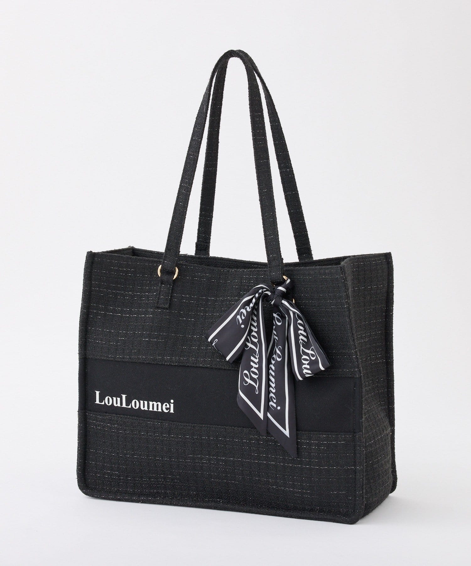 LouLoumei】スカーフ付ツイード横長キャリーオントート／自立可能