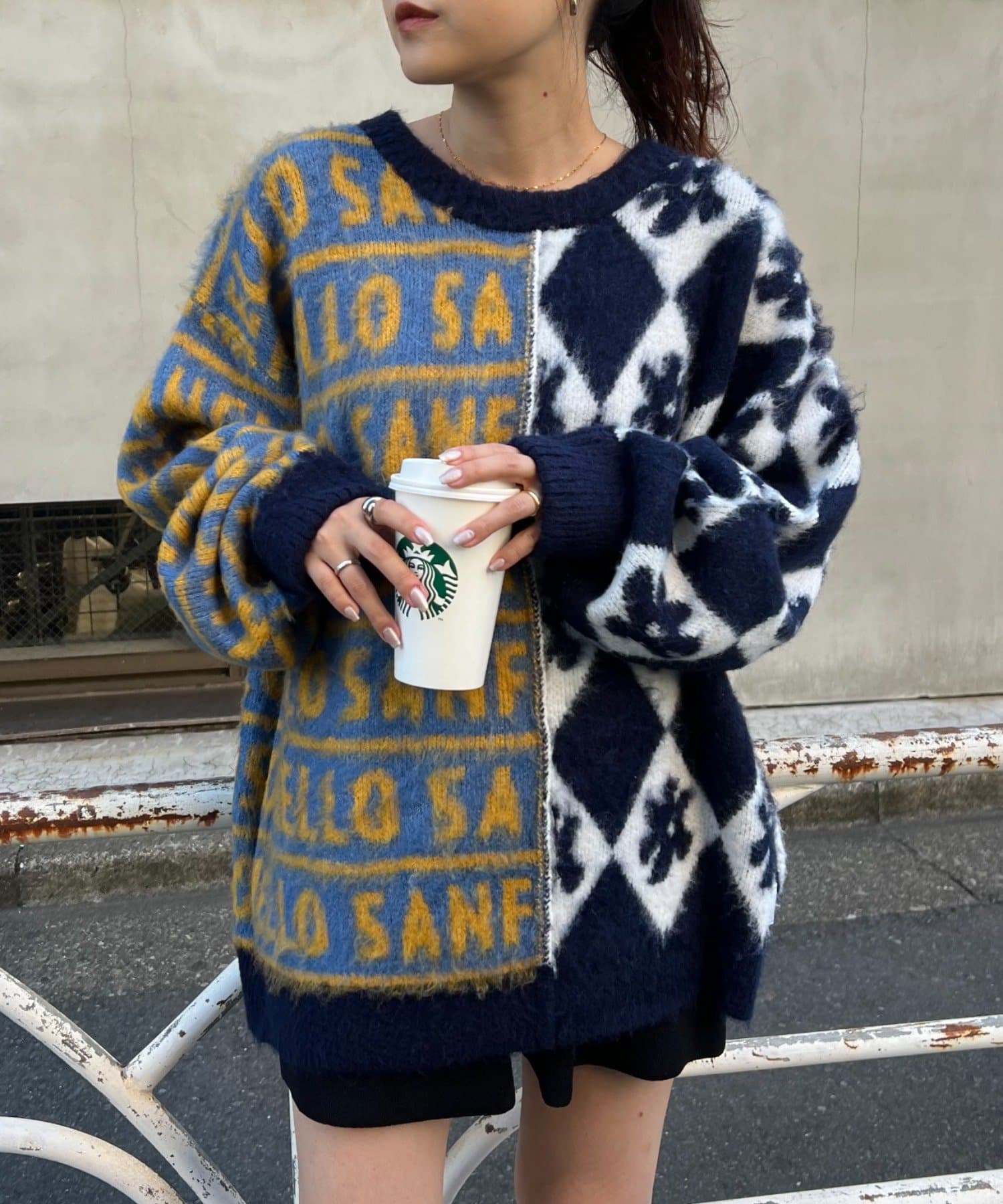 HELLO.SANFRANCISCO】柄ドッキング起毛ニット | CIAOPANIC TYPY(チャオ