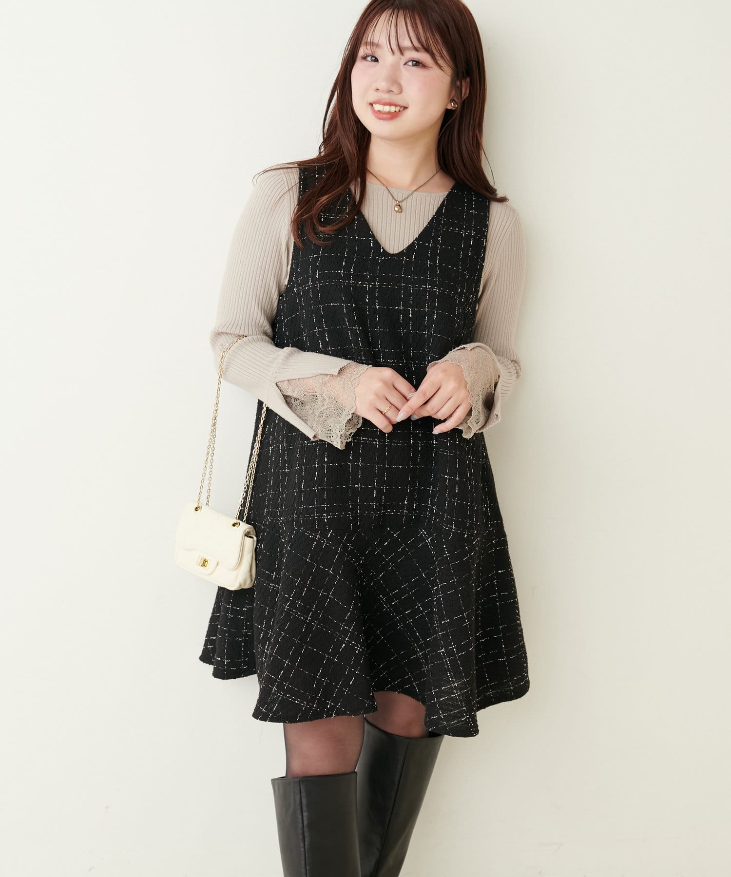 canami】ツイードチェックミニワンピース | natural couture