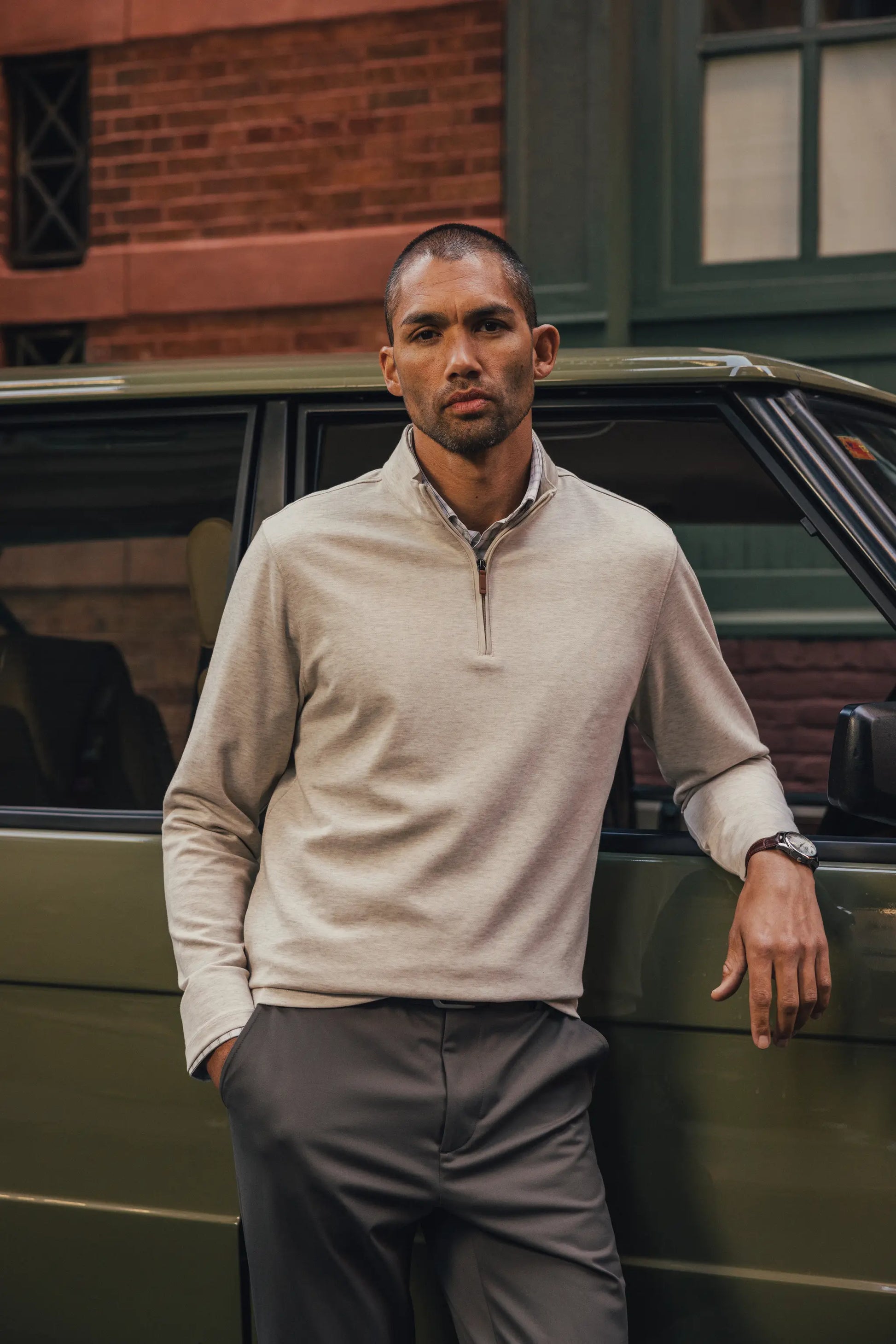 Mizzen + Main Men's KPI Quarter Zip - Oyster Heather - BHI