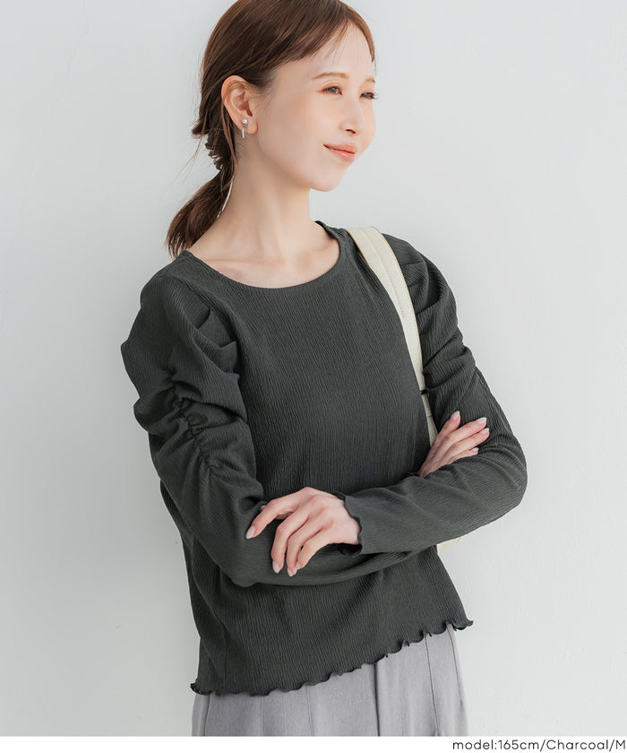 クレープシャーリングパフスリーブトップス レディース メール便不可
