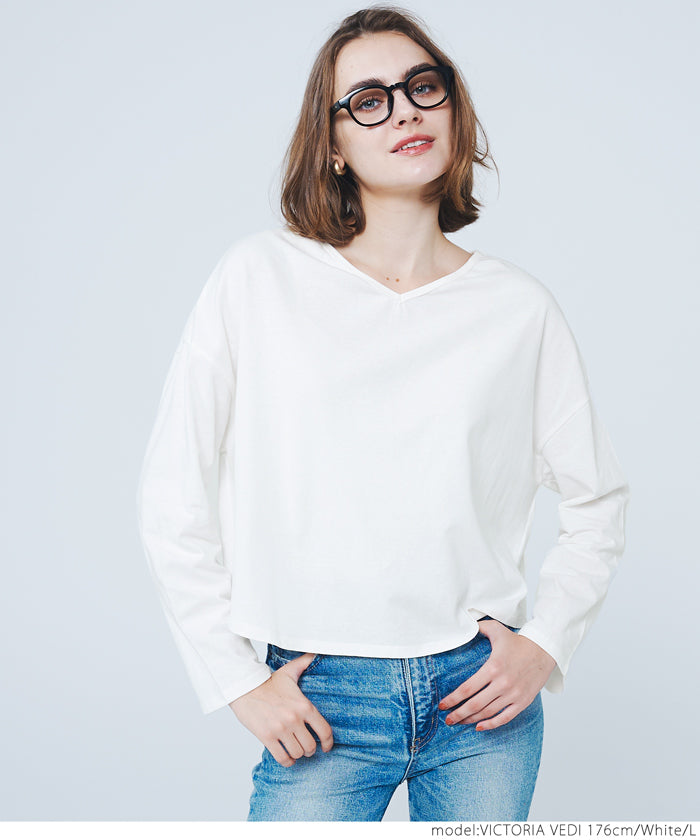 セール☆990円→550円 レギュラーオンスコットンVネック短丈Tシャツ