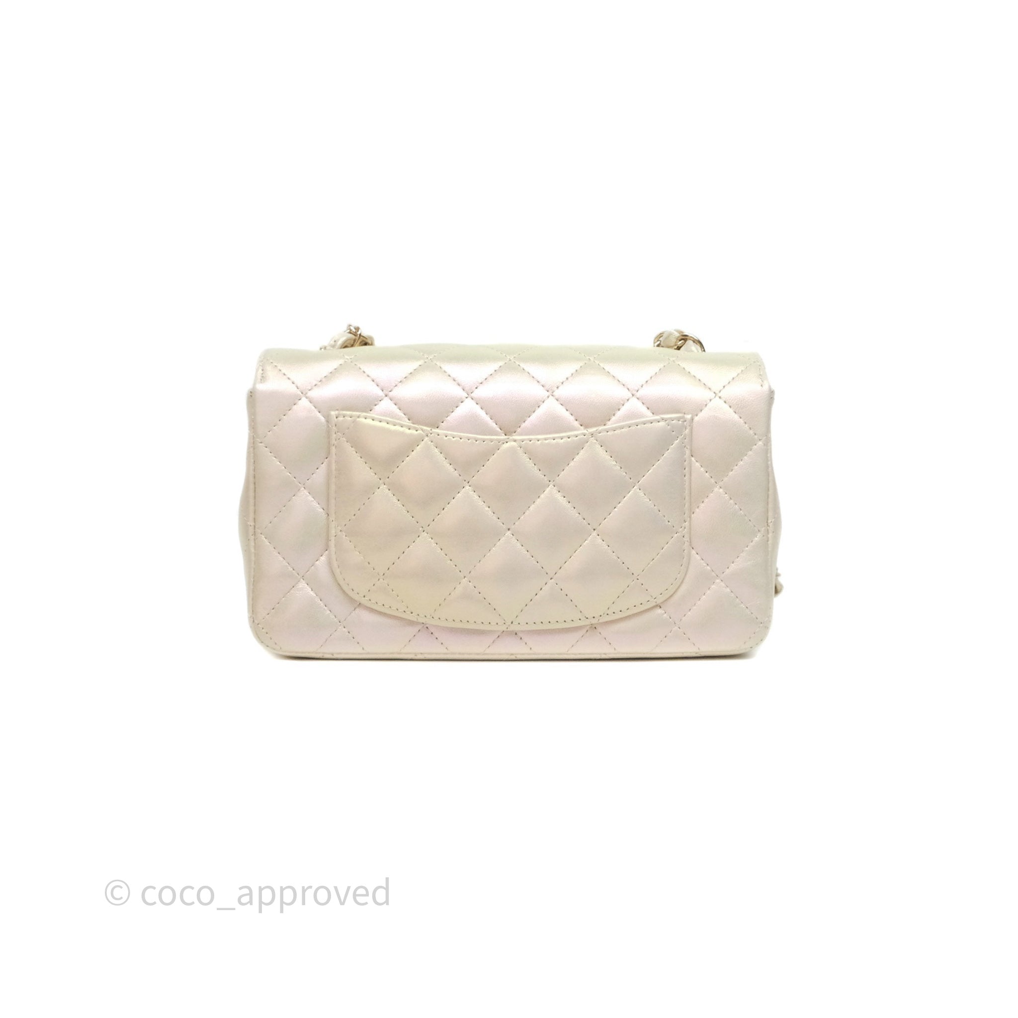 Chanel Mini Rectangular Quilted Iridescent Ivory Lambskin Gold