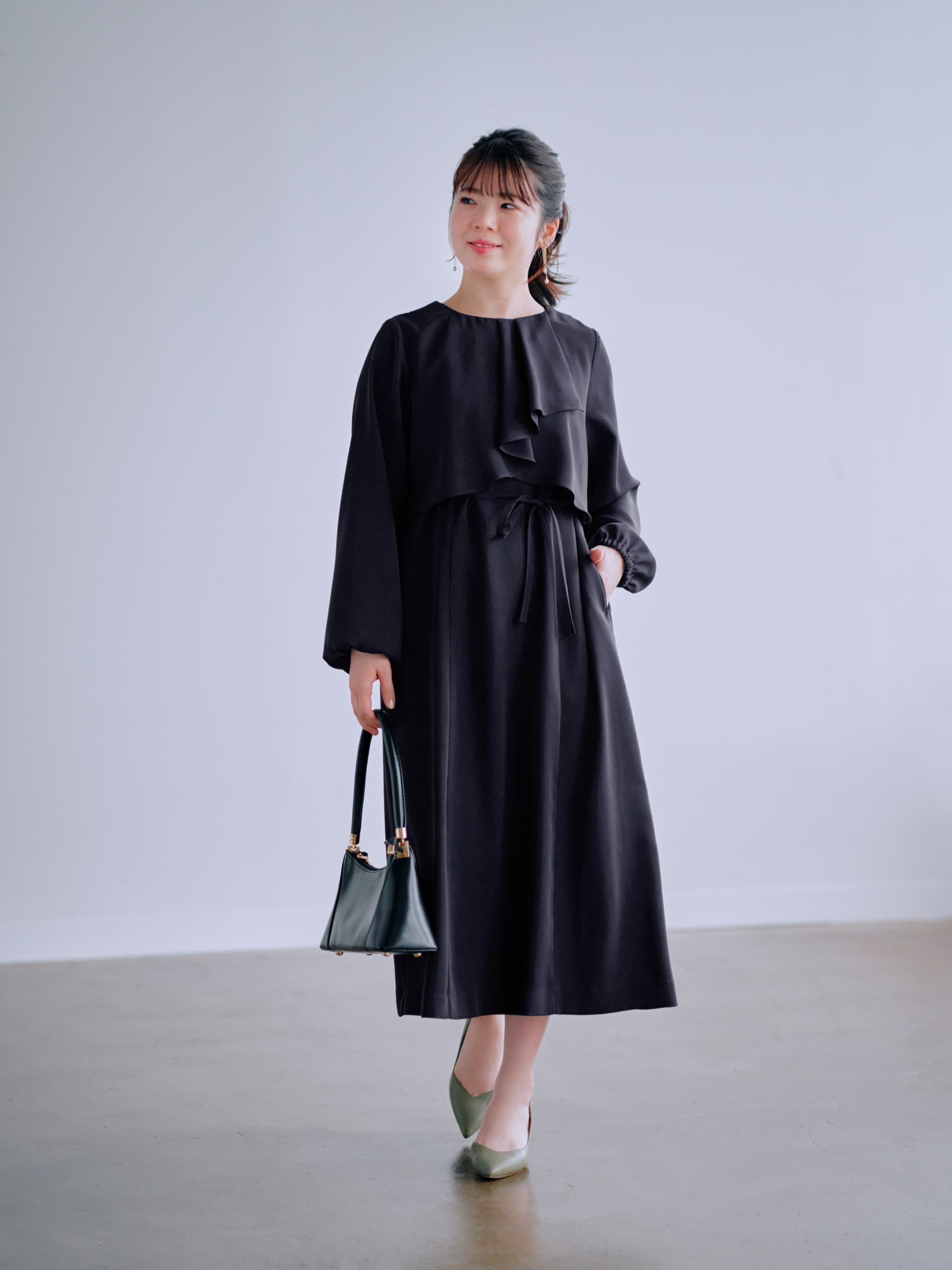 cahoさんコラボ】ソフトドビーアシメラッフルワンピース-short